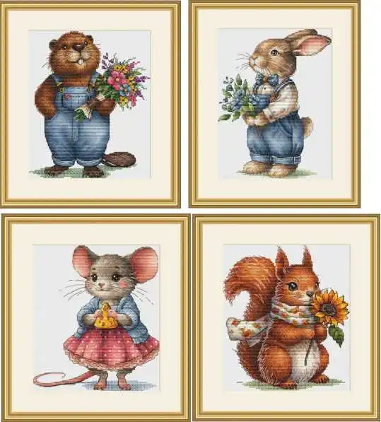 

Quality Beautiful Counted Cross Stitch Kits Embroidered Home Decoration Four small animals