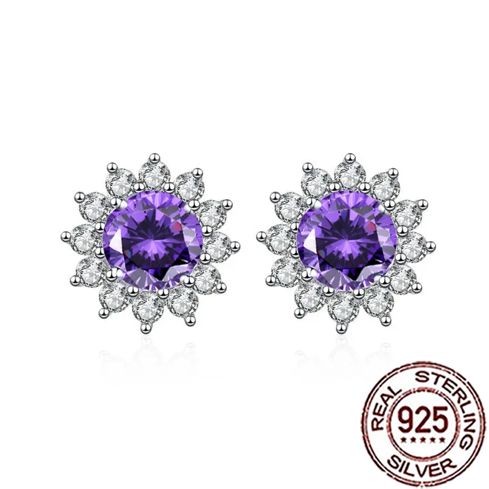 

CWWZircons Sterling Silver 925 Brilliant Purple Cubic Zircon Flower Stud Earrings for Women Party Anniversary Jewelry Gift SE084