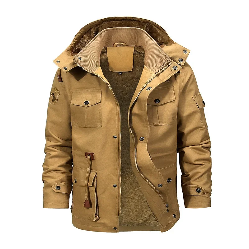 Casual Men's Hooded Fleece Jacket Thickened Embroidered Large-Sized Cotton Washed Top for Autumn Winter 2025