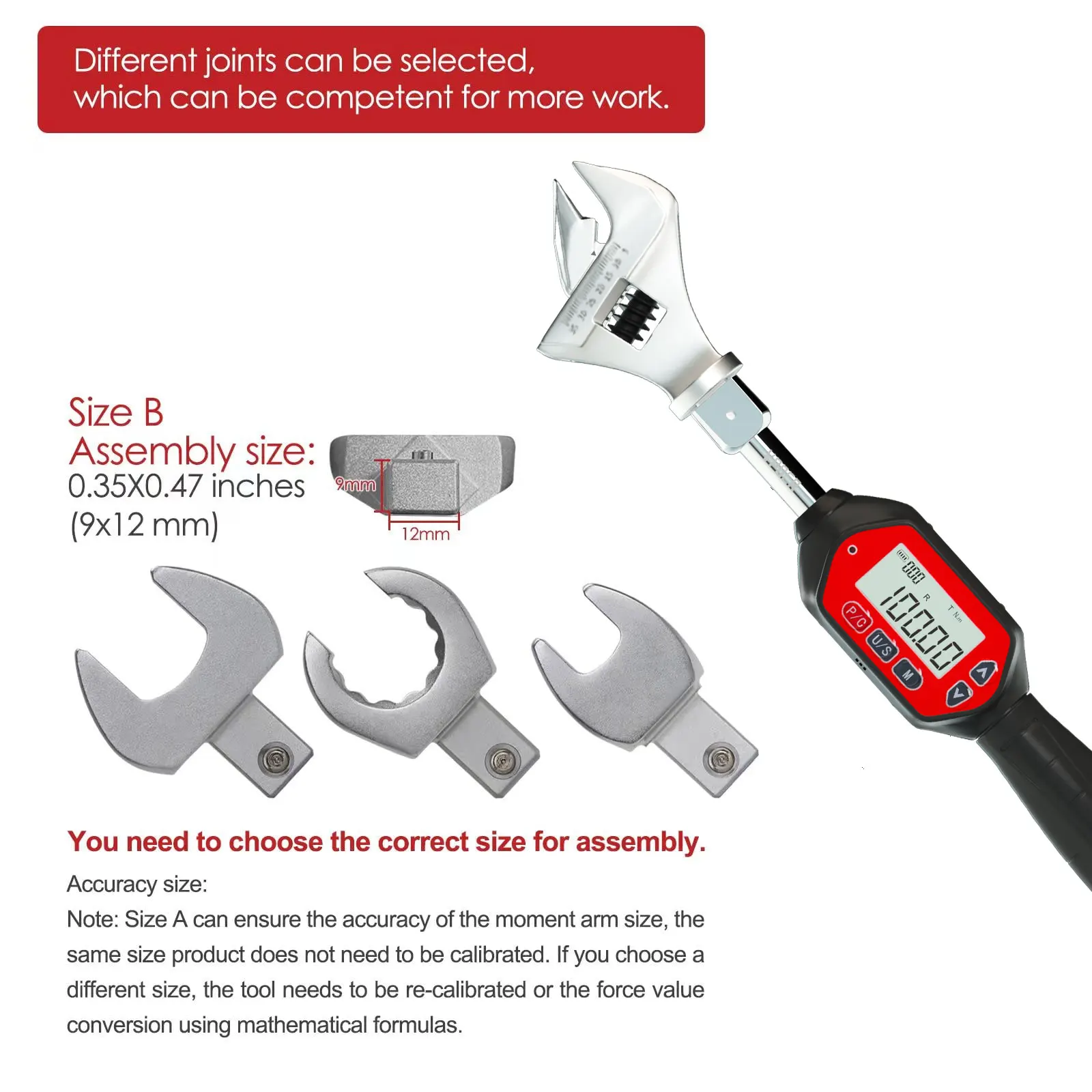 Adjustable 3-100 Nm  Digital Torque Wrench Spanner Head Electronic Jaw Open End Torque with Buzzer & LED, Calibrated