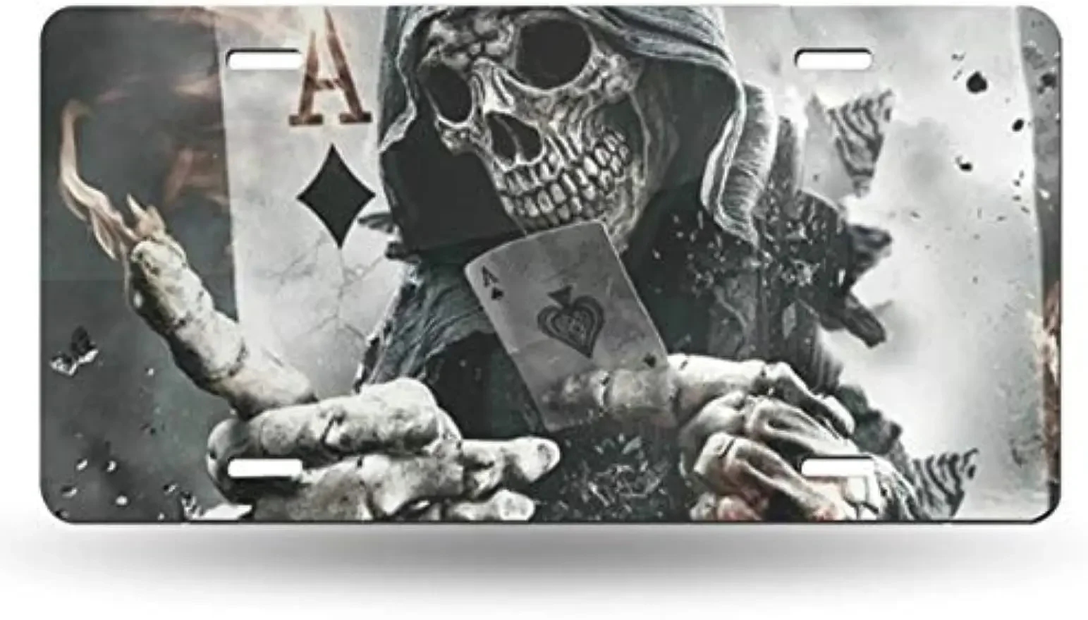 Grim Reaper Skull Playing Cards License Plate Decorative Car Front License Plate Tag Car Aluminum License Plate 6 X 12 Inch