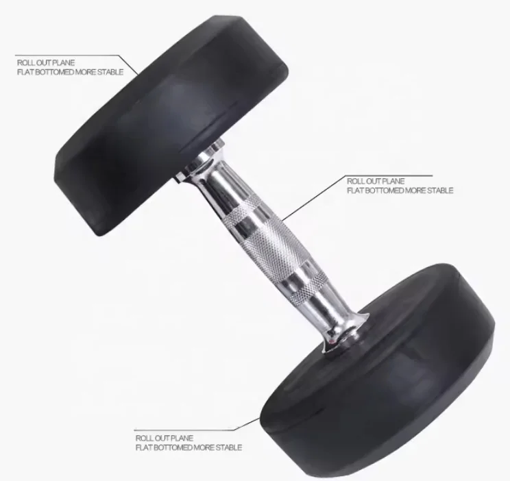 Fitness Gym Equipment Weight Lifting Black Color Cast Iron Fixed Rubber Round Dumbbells and Rubber Hex Dumbbells for Men