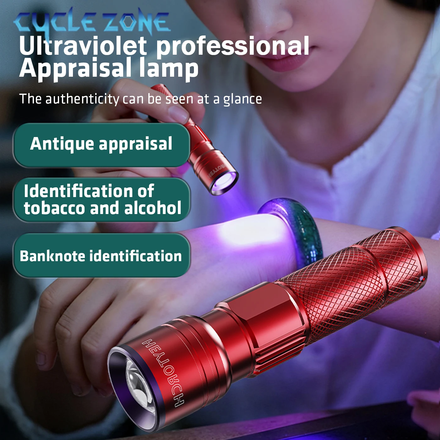 

Portable UV Flashlight Aluminum Alloy Rechargeable Zoomable Ultraviolet Torch Blacklight for Cat Dog Urine Stain Tinea Ore Money