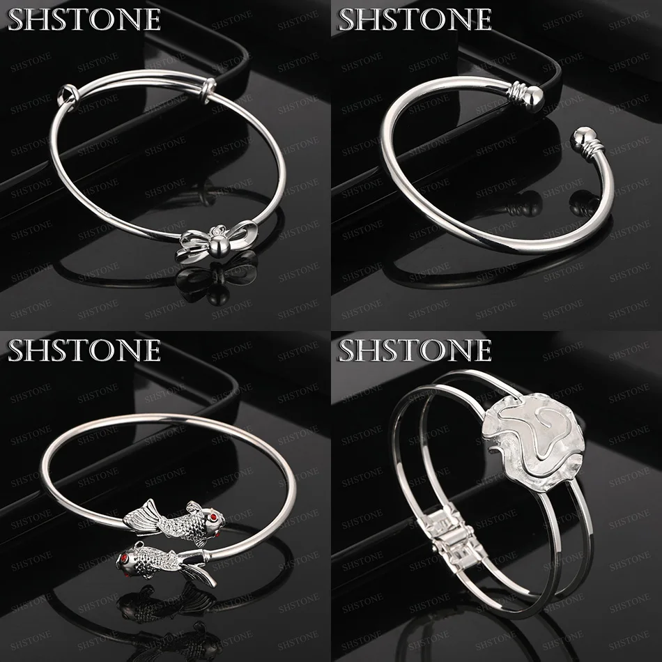 

Hot Classic 925 Sterling Silver Bowknot Flower Fish Round Bangle Engagement Party High Quality Gift Nice Jewelry Accessories