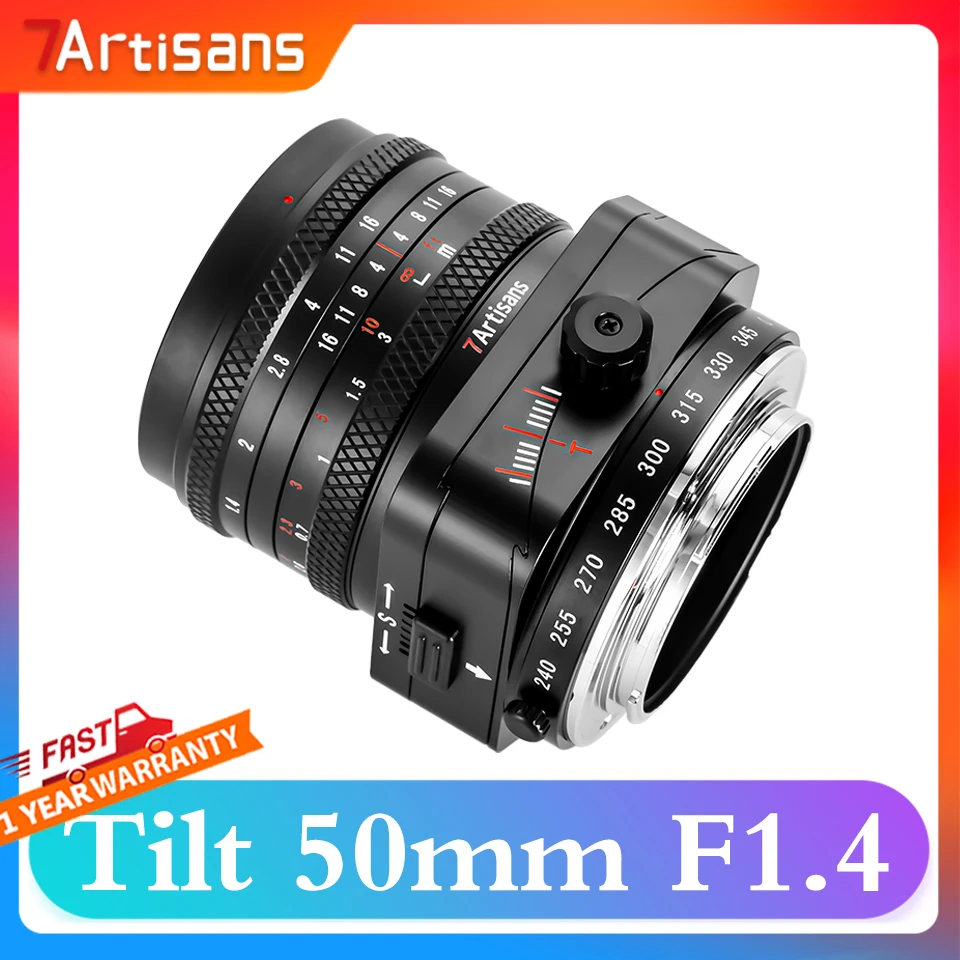 Obiektyw 7artisans Tilt 50mm F1.4 APS-C do aparatów bezlusterkowych, do fotografii ludowej, z mocowaniem Sony E-mount A7RIII FX30 A6400 FX XT30 M43