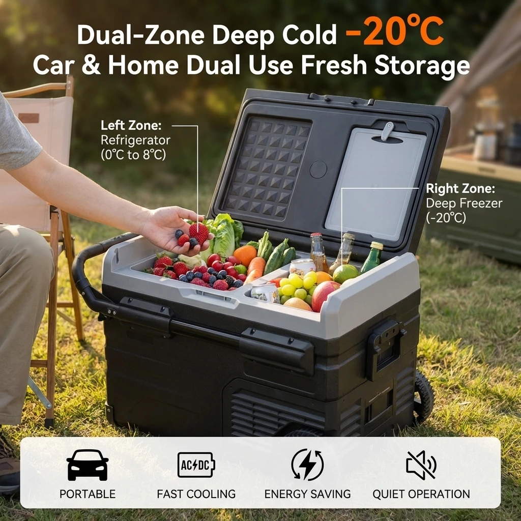 

2026 new model Dual-Zone Portable Car & Home Refrigerator Rapid cooling, Quiet Operation,App Control Safe -20°C Deep Freezer