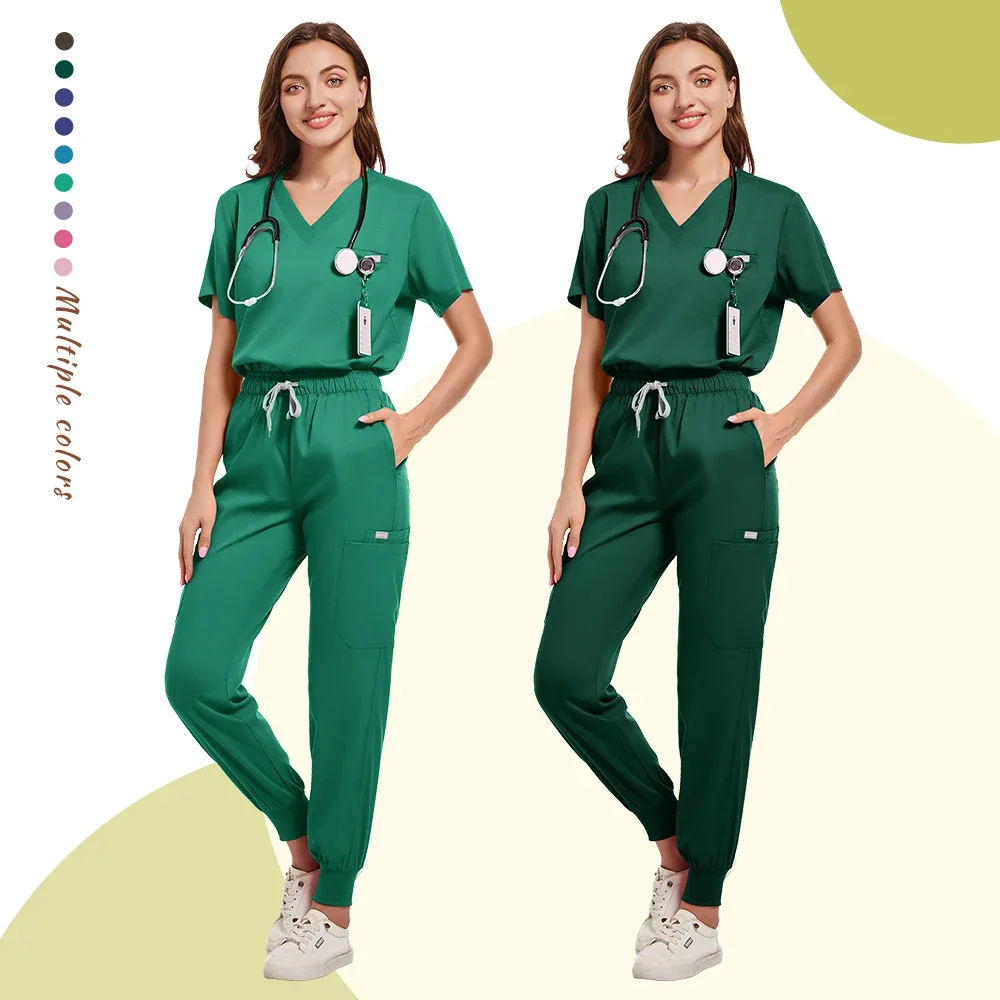 Thick matte set short-sleeved V-neck shirt + sports pants set care women's multi-color pet doctor surgery medical work clothes