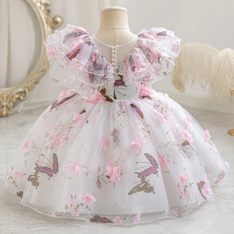 Robe de soirée princesse pour enfants, design imprimé à volants, robes à la mode pour filles, mariage, anniversaire, baptême, Pâques, fête de l'Aïd