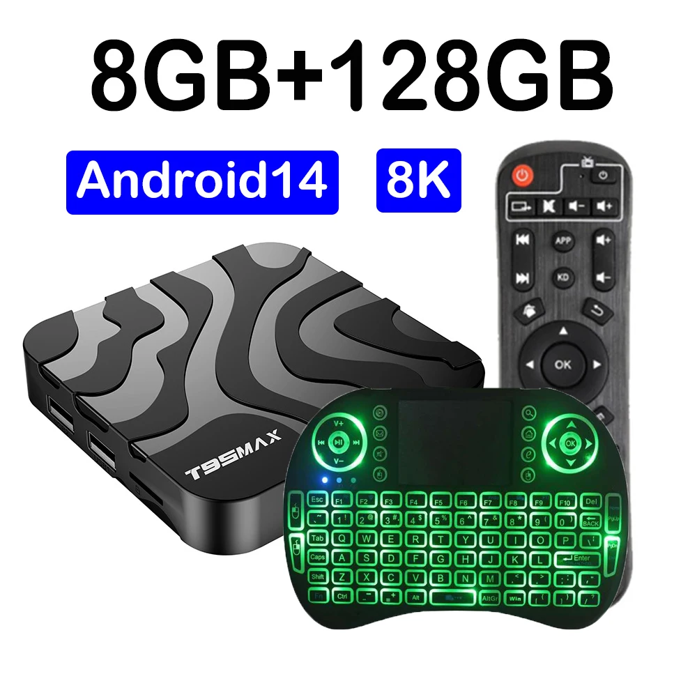 

Smart Android 14 TV Box Wifi6 8K AV1 Set Top Box Quad Core Allwinner H618 Wifi 5G 8GB 128GB Netflix Media Player T95 Max TV Box