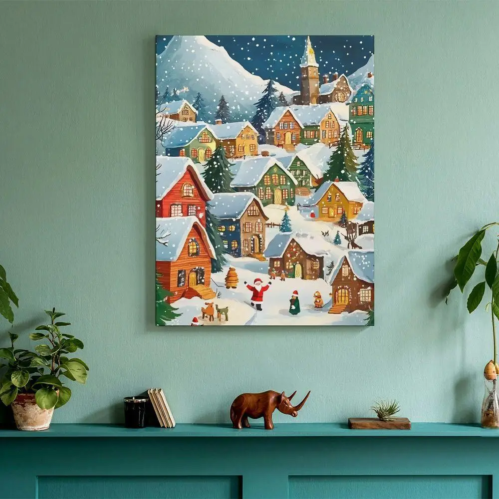 Toile de Joyeux Noël, Scènes de Noël, Hiver, Ferme, Gérer pour la Maison, Décoration de Vacances, Salon, Murs Décoratifs, 1 Pièce