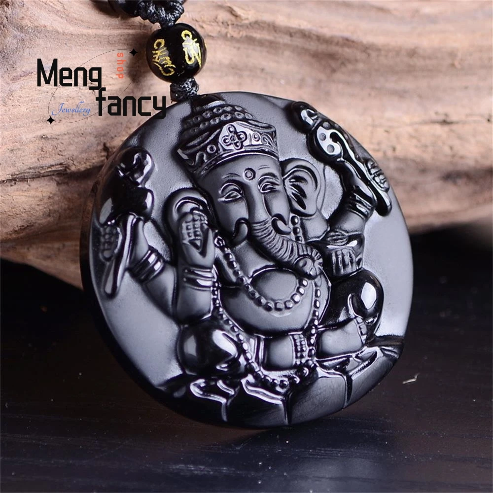 Natural Black Obsidian Four-Armed Spirit Elephant Jade Pendant Fashion Customized Jewelry Amulet Men Women Luxury Necklace Gifts