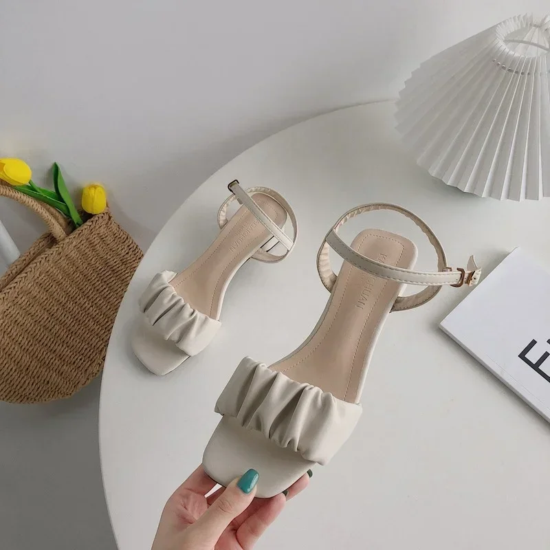 

Casual Sandals Women's 2022 Spring Summer New Open-toed Thick Heel Elegant Middle Heel One-word Buckle Women's Comfortable Shoe