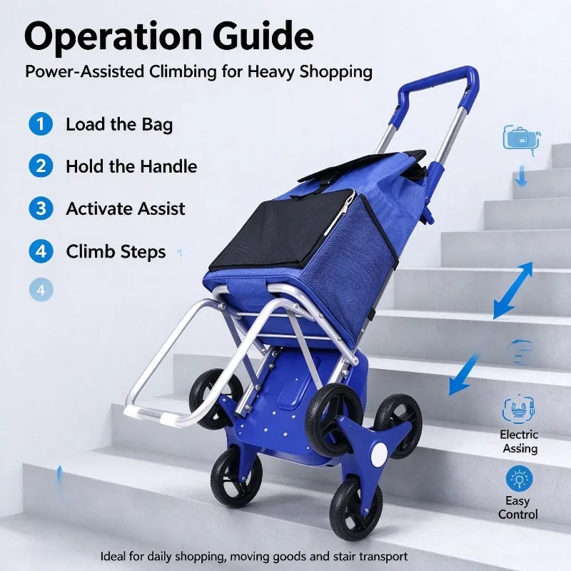 Foldable Shopping Trolley Portable Hand Pull Cart Stair Climbing Design For Elderly Household Grocery Daily Shopping Transport