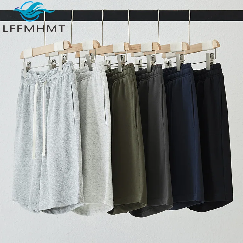 Good Quality Cotton Blend Terry Fabric Casual Shorts Men Summer Fashion Elastic Waist Solid Color Simple Basic Half Length Pants