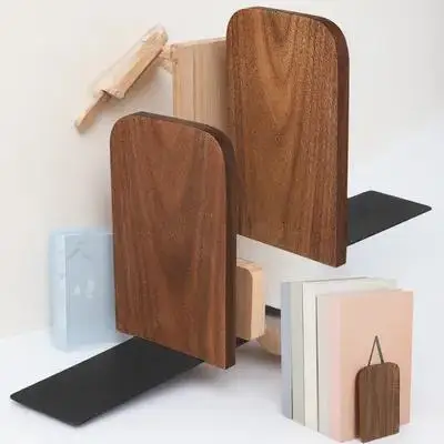 

2Pcs Wood Bookends Heavy Duty Nonslip Stands for Bookshelves Kitchen Desk Decorative Book Shelf Organizer Book Ends Decorative