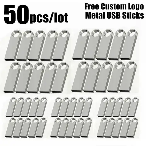 50PCS/lot Free Custom LOGO Metal USB Pendrive 1GB 2GB 4GB 8GB 16GB Music Flash Pen Drive 32GB Memory Stick Company Gift U-disk