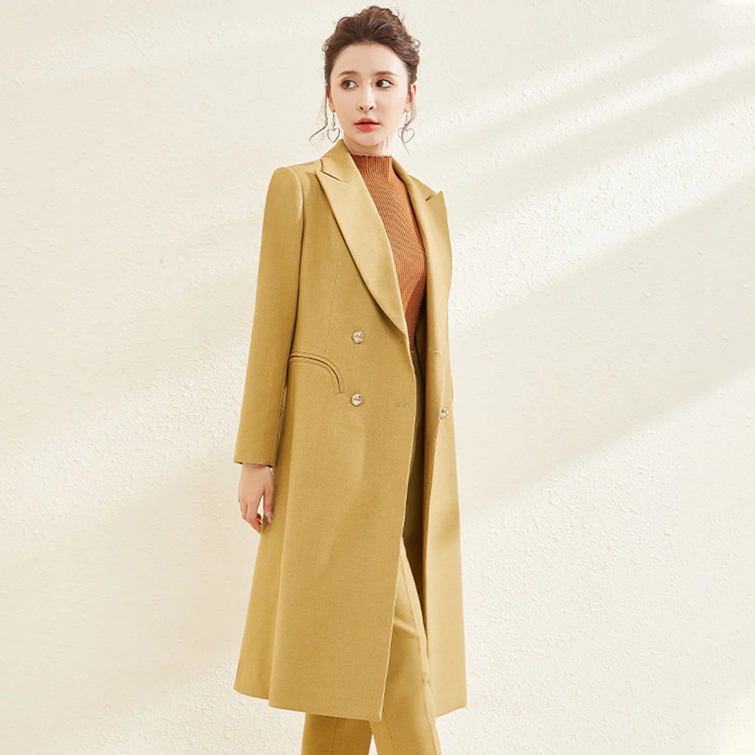 Allingentle Women's Suit Long Blazer Pantsuit 2 Piece Suit Trousers Elegant Outfit  for Casual Office Customize