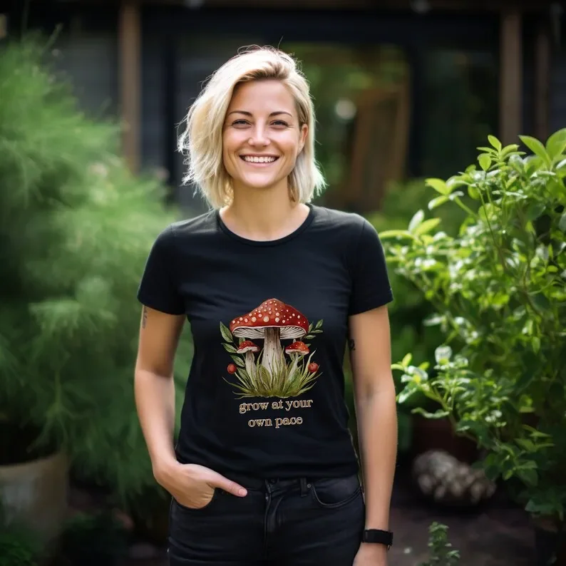 grow at your own pace mushroom poison gift t shirt unisex jersey short sleeve tee long or short sleeves