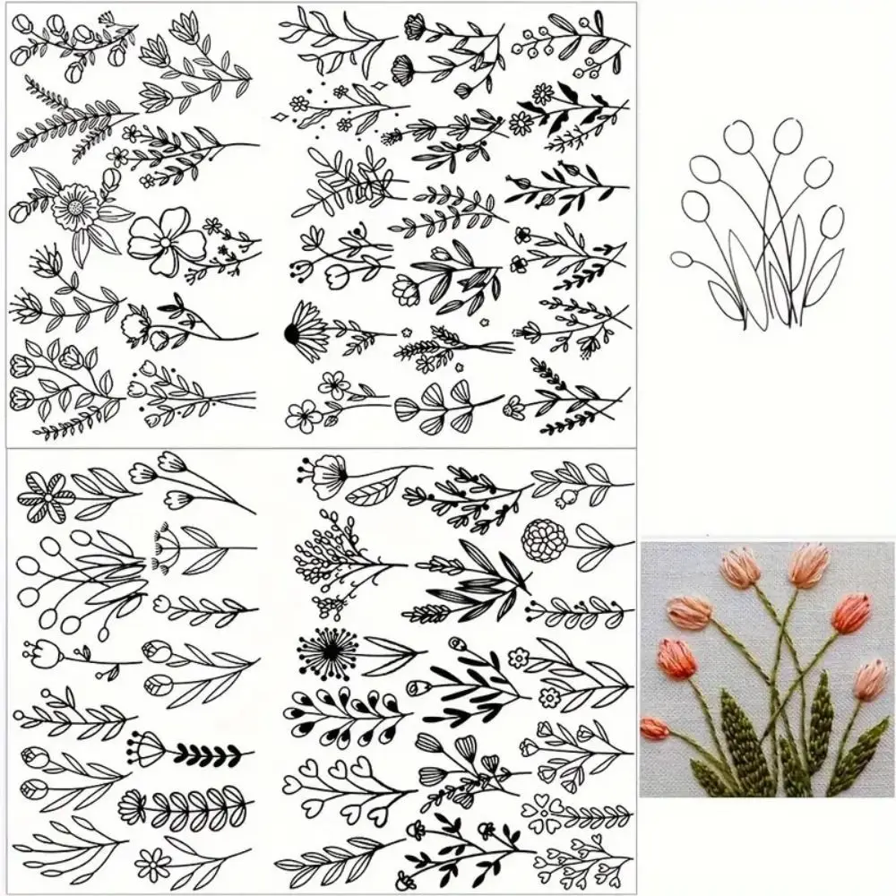 2Sheets Flowers and Leaf Designs Stitching Embroidery Paper Handmade Embroidery Sewing Supplies Hand Sewing Stabilizers DIY