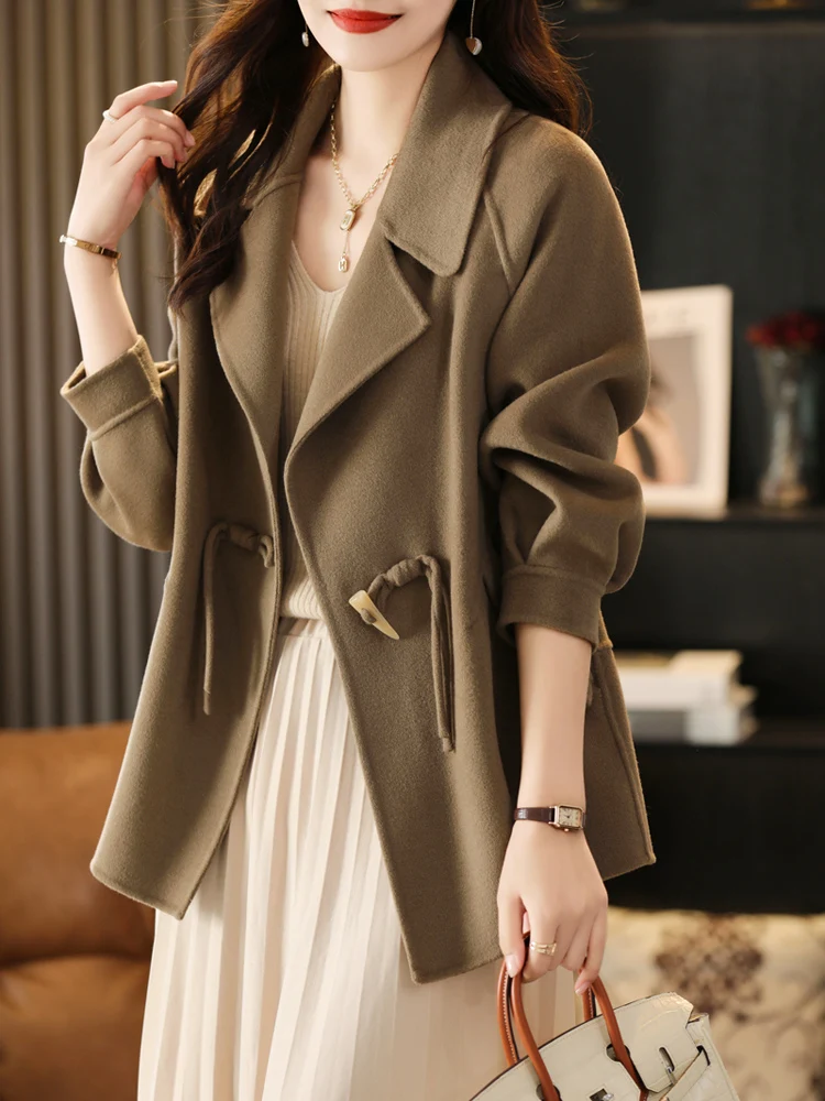 100% Pure Wool Double-sided Coat Women\'s Suit Collar Cardigan Slim Fit Fashion Jacket 2023 Autumn and Winter Warm Cashmere Coat