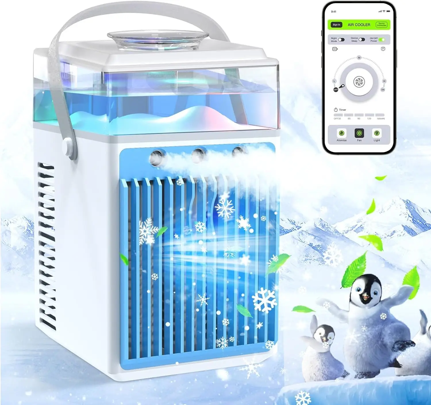 

Air Conditioners,4 in 1 Rechargeable Evaporative Personal Air Cooler APP Remote Control Humidifier with 6 Ice Boxes, 3 Speeds Mi