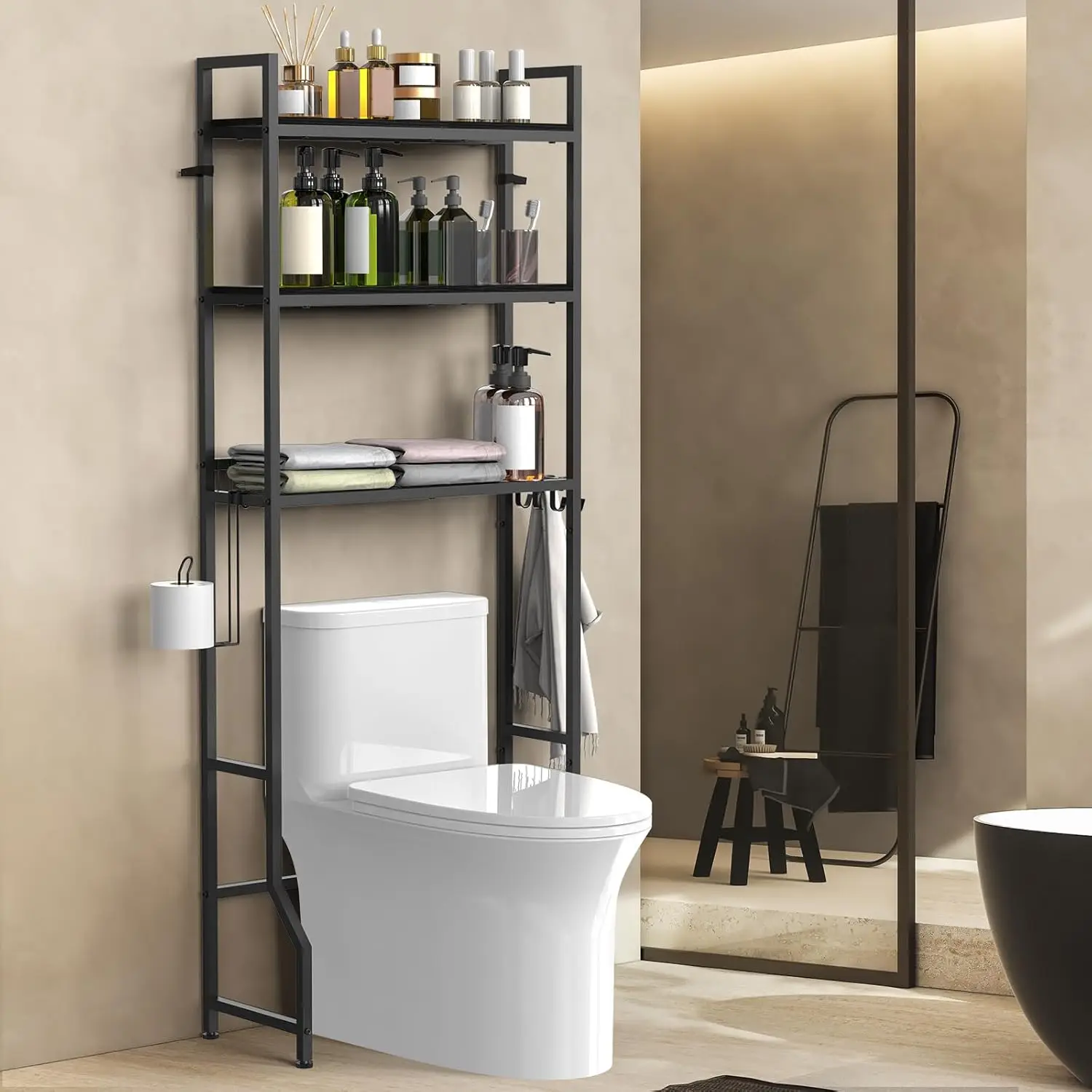 

Over The Toilet Storage 3 Tier Over Toilet Bathroom Organizer Wooden Bathroom Space Saver Freestanding Above Toilet Stand wit