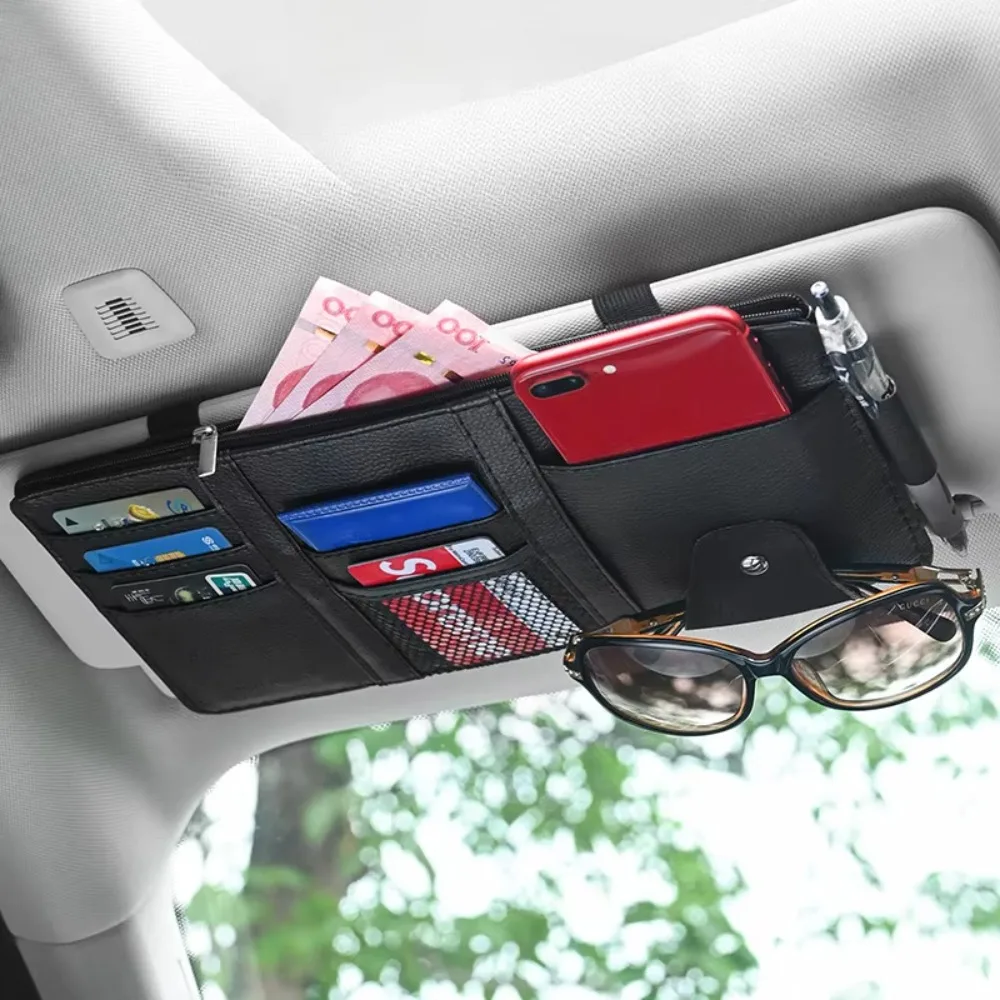 

Fashion Zipper Type Auto Sun Visor Multifunctional with Card Holder Storage Car Styling Visor Leather Sunshade Cover