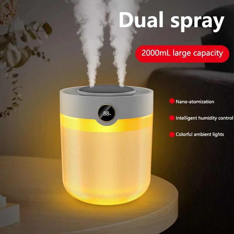 

Мощный и эффективный увлажнитель воздуха 2 л с функцией ароматерапии и цветной подсветкой для дома, автомобиля, спальни