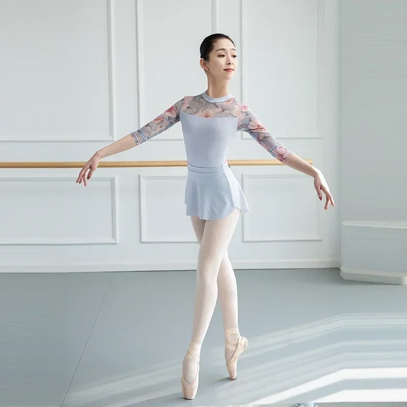 

Dance Leotard Adult Ballet Skirt Long Sleeve Flora High Neck Ballet Leotard Ballet Dress Ballerina Dancewear Gymnastics Leotards