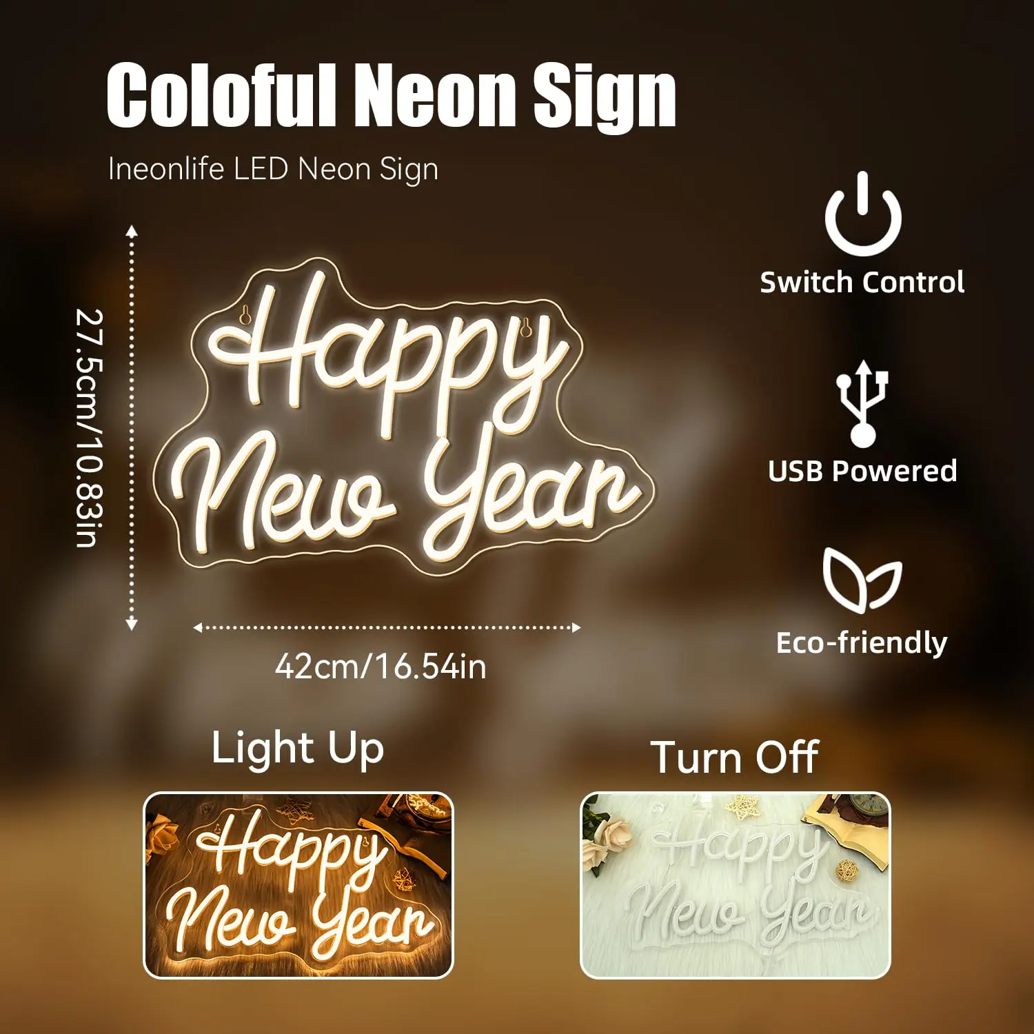 Happy New Year Neon Dimmable Signs Led Lights For Bar Man Cave Club New Year Party Bedroom Hoom Showcase Shop Decor Gifts