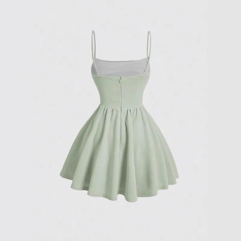 

Stylish Sexy Dress, Solid Color Pleated Zipper Suspender Dress