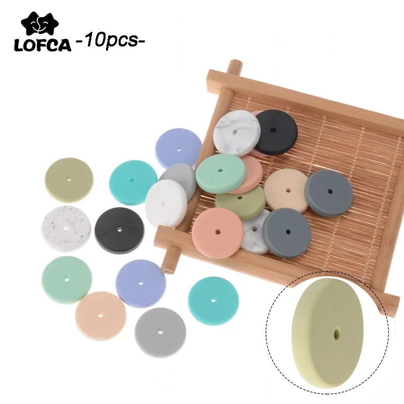 LOFCA 10pcs Coin silicone beads Baby Teether Round Baby Disc BPA Free DIY Necklace Pacifier Chain Baby Teething Care For Infant