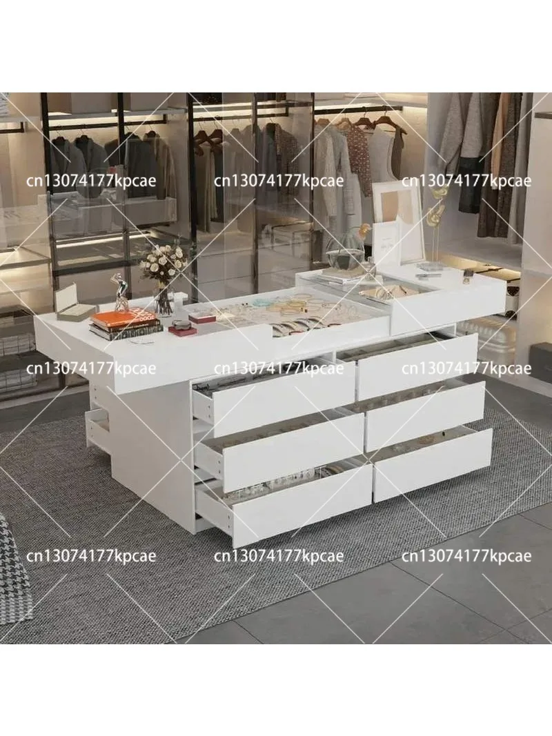 Bedroom Island with Extendable Glass Top Wardrobe Closet with 12 Handle-Less DrawersWalk-in Closet Island Dresser for Bedroom