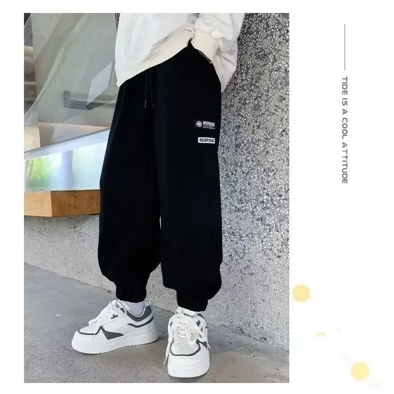 Boys Winter Fleece-lined Pants New 2023 Autumn/winter Style Thickened Kids Sports Trousers Trendy Children's Winter Pants