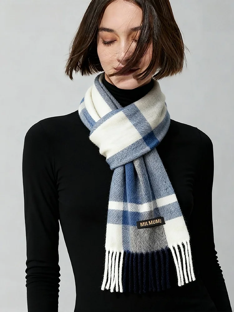 ピュアウールチェック柄スカーフユニセックス冬暖かいタッセルロング長方形ネックウォーマーカップルスタイルギフトボックス英国スタイルアクセサリー