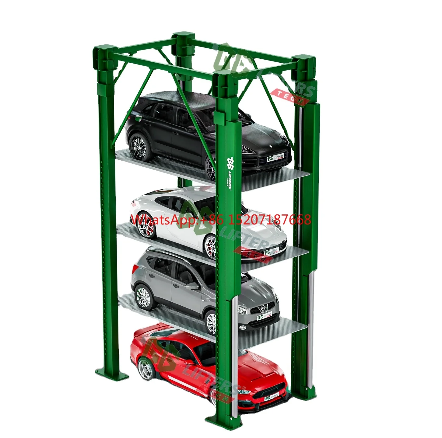 CE Certified 4-Level Hydraulic Car Parking Lift, 4-Post Vertical Stacker System for Home, Space-Saving Design Parking Equipment