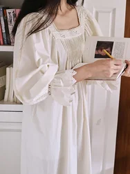 Women Pure Cotton Retro Princess Nightie Long Night Dress French Fairy Loose Nightgowns Vintage Victorian Romantic Sleepwear