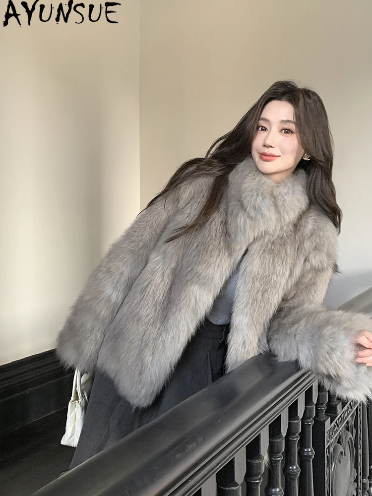 AYUNSUE 2025 ทั้งผิวฟ็อกซ์ขนสัตว์เสื้อแจ็คเก็ตผู้หญิงกลางความยาวขนสุนัขจิ้งจอกธรรมชาติสําหรับเสื้อผ้าผู้หญิงหรูหราOuterwears Abrigo Mujer