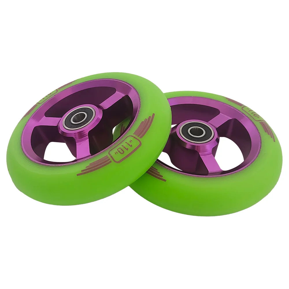 110mm Pro Stunt/Push/Kick Scooter Wheels 88A PU ABEC-9 Bearings Wheels Aluminum Core Accessories Scooter Parts 2 Pieces