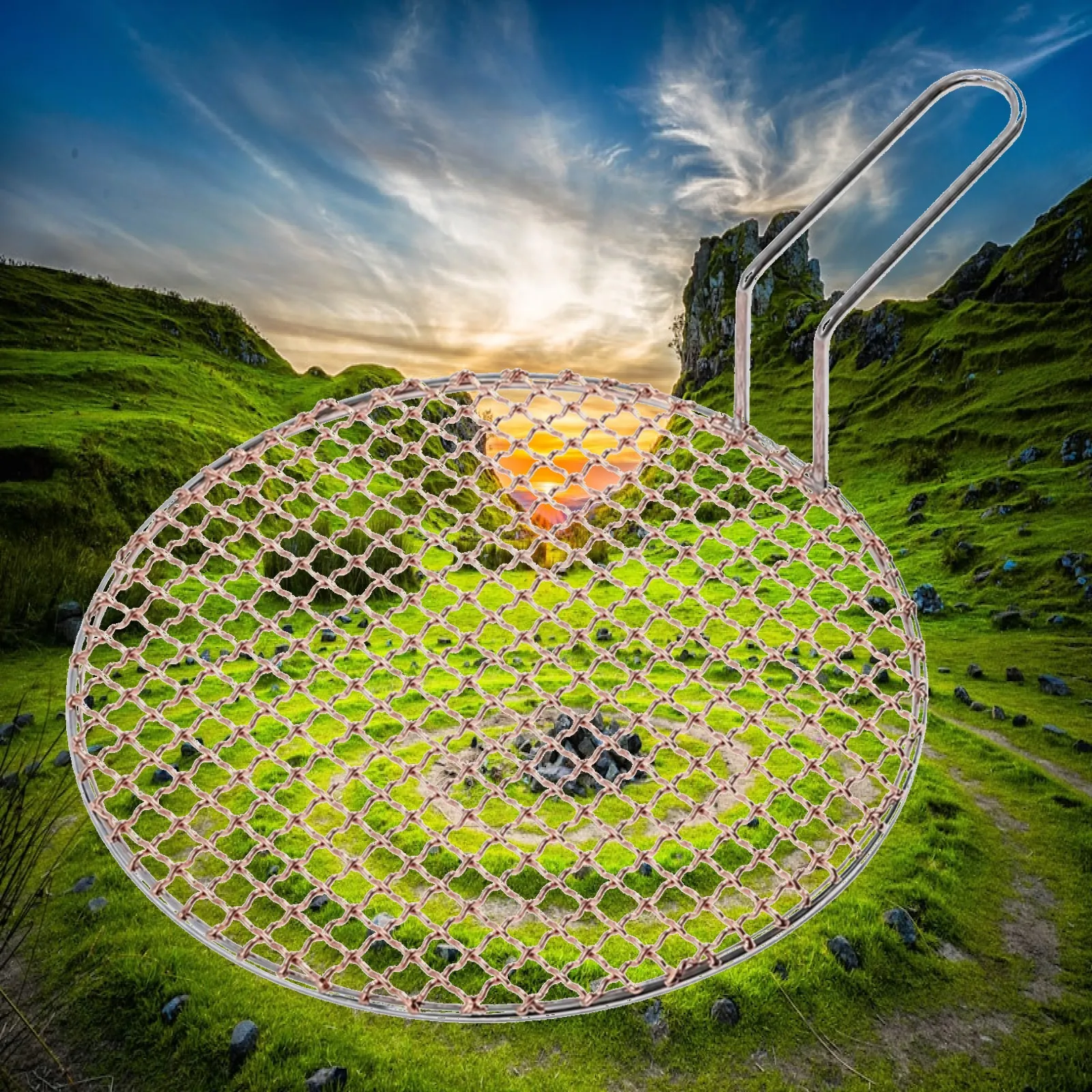 Charcoal Barbecue Grill Mesh with Metal Frame Long-Lasting Circular Copper Wire Barbecue Grill Mesh Versatile Heavy-Duty