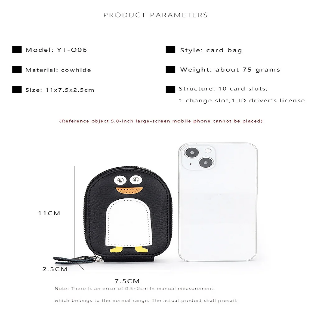 URBAN MASTER Luxury Cute Id Card Holders for Women Genuine Cow Leather Small Exquisite Cartoon Penguin Coin Purse Cowhide Holder