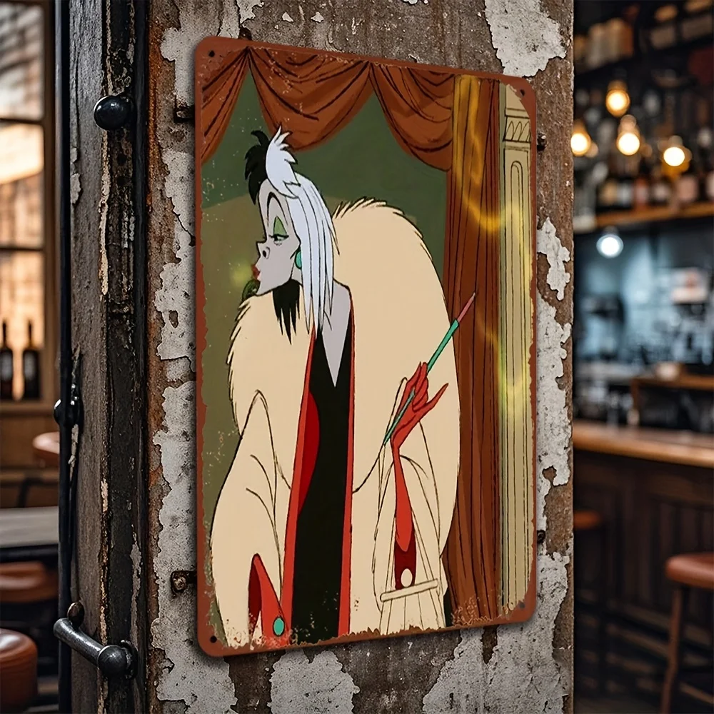 قطعة واحدة من لوحات الحائط الحديدية Cruella De Vil & 101 Dalmatians تحت عنوان - مقاس 8 × 12 بوصة، مرخص رسميًا، لافتة معدنية مزخرفة للمنزل والمكتب #3