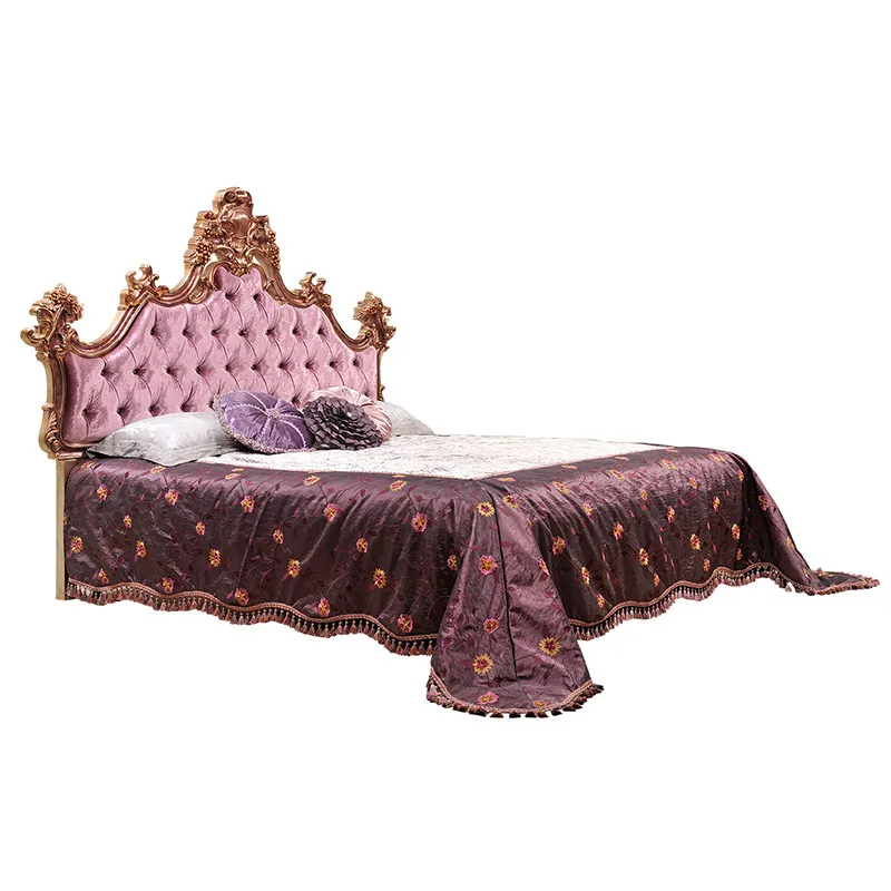 

Classical Rococo Solid Wood Carved 1.8m Double Bed French Luxury Vintage Fabric Wedding Bed