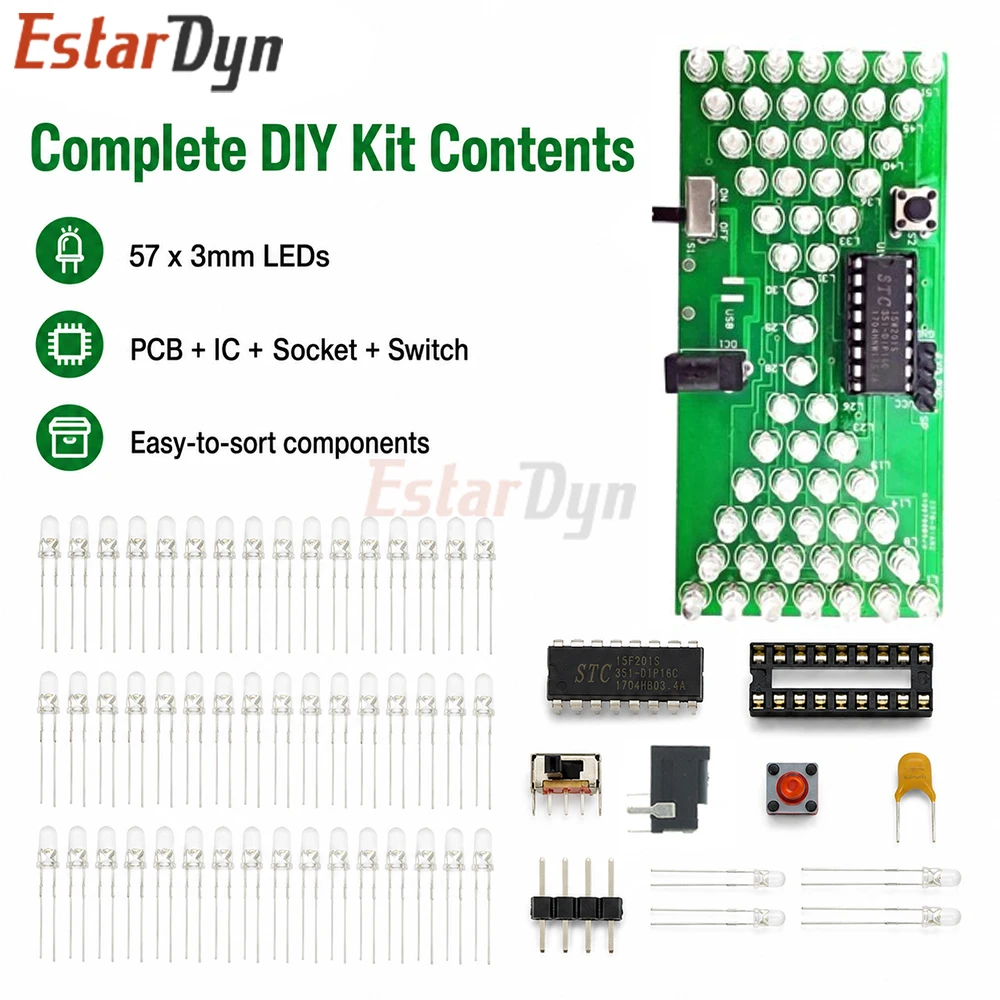 Estardyn 5V Electronic Hourglass DIY Kit Funny Electric Production Kits Precise With LED Lamps Double Layer PCB Board 84*40mm