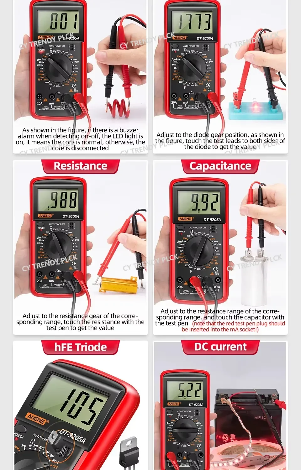 ANENG DT9205A Digital Multimeter LCD AC/DC Ammeter Resistance and Capacitance Tester