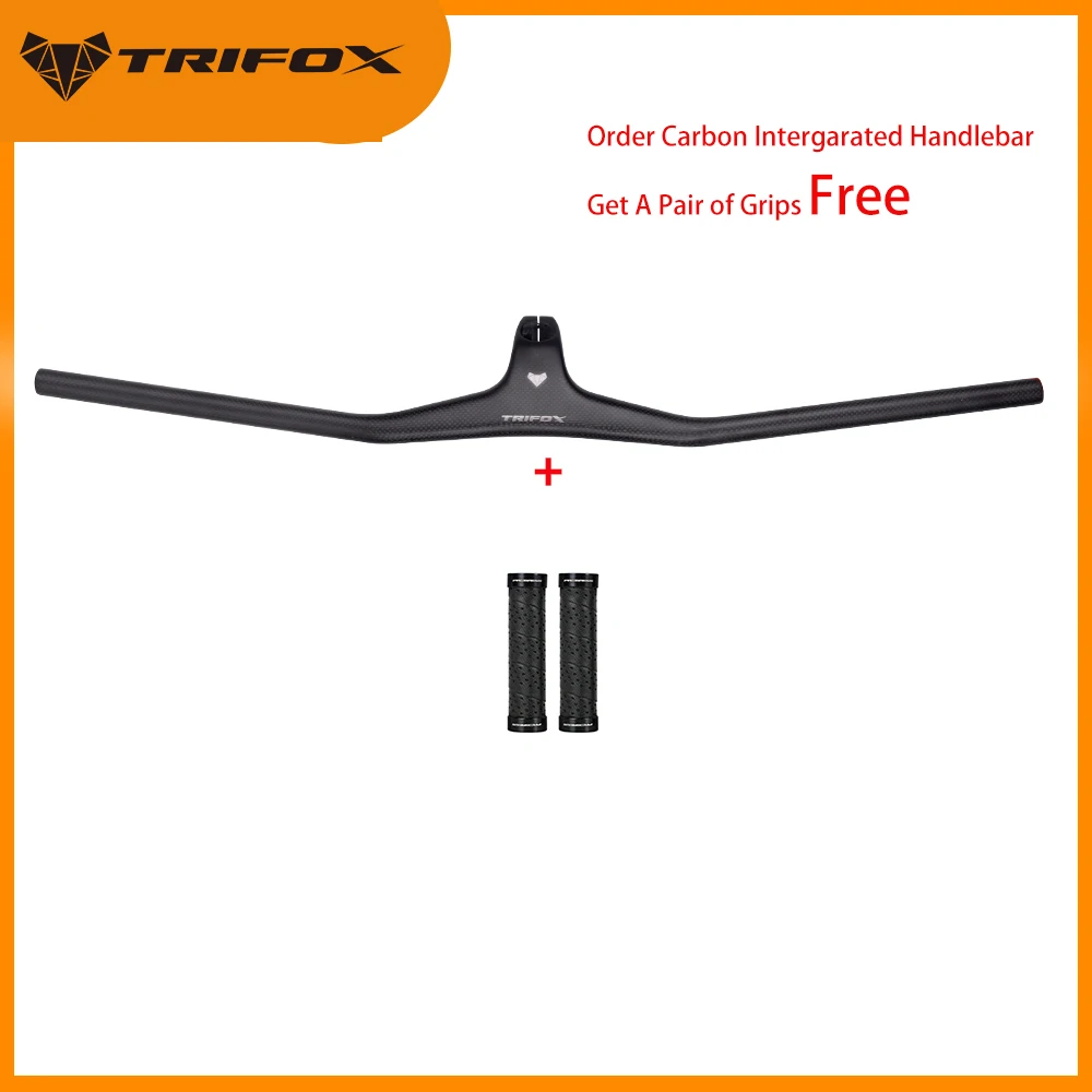 TRIFOX Carbon Mountain Bike Handlebar 28.6mm Bicycle integrated MTB XC Downhill Handle Bar Stem 80/90/100/110mm with Grips