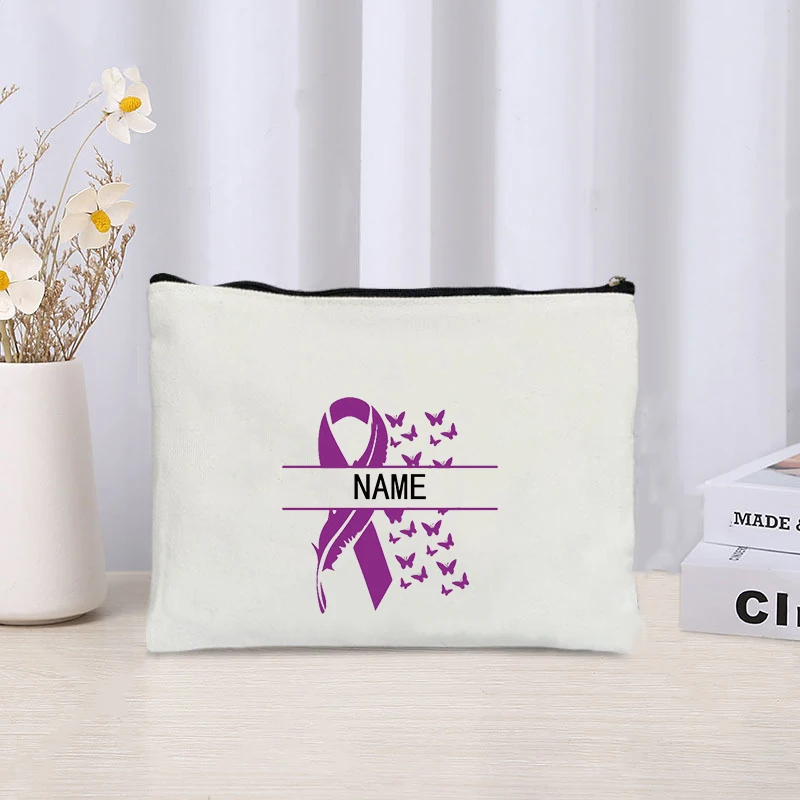 Bow Custom Name Canvas Cosmetic Bag Organizer New Butterfly Personalized Storage Makeup Bags Travel Perfume Lipstick Pouch Gift