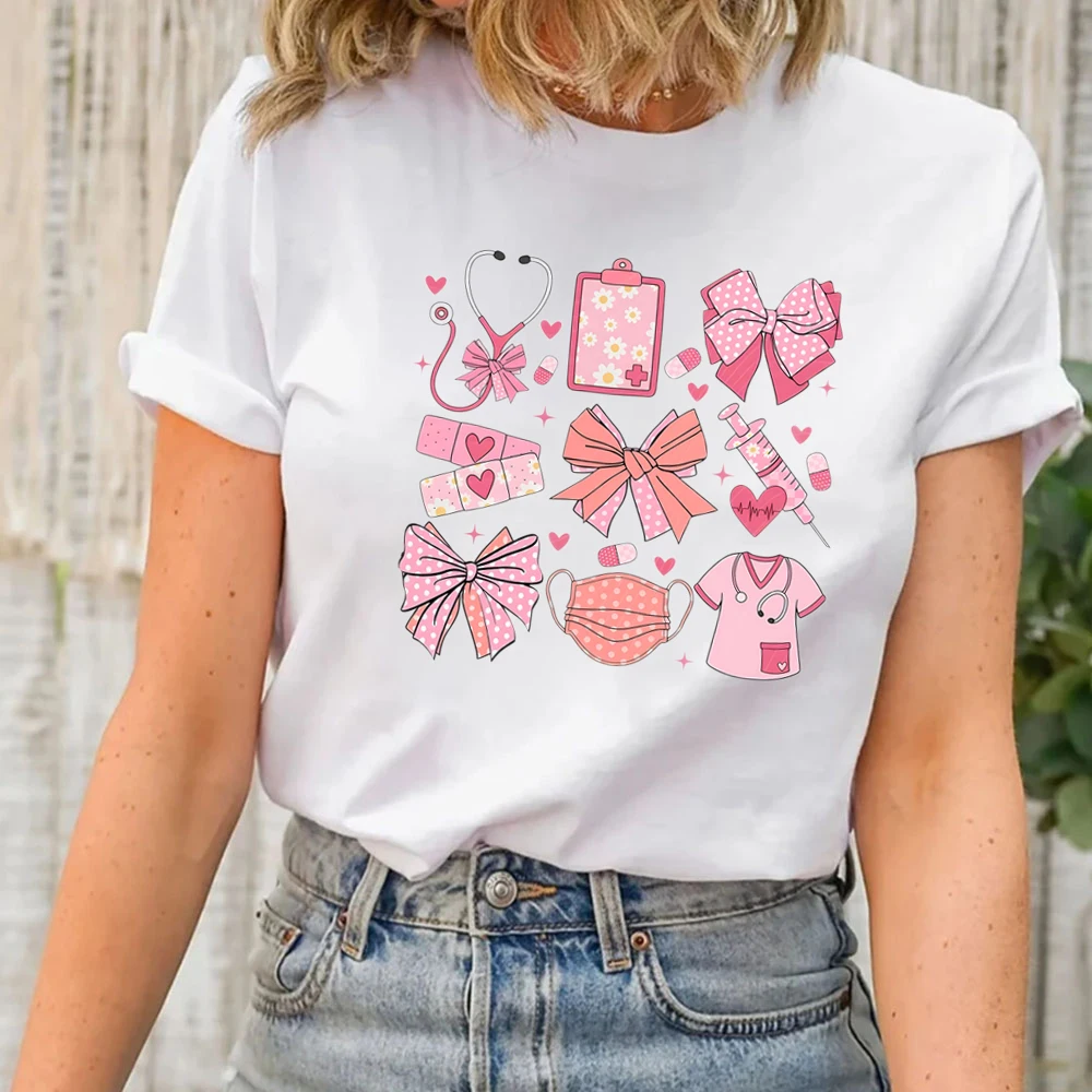 It's A Lovely Super Cute Coquette Pink Ribbons T-Shirts for Nurse Teens  Gift Women Clothing Tops Mothers Day in Nurse Era  Life