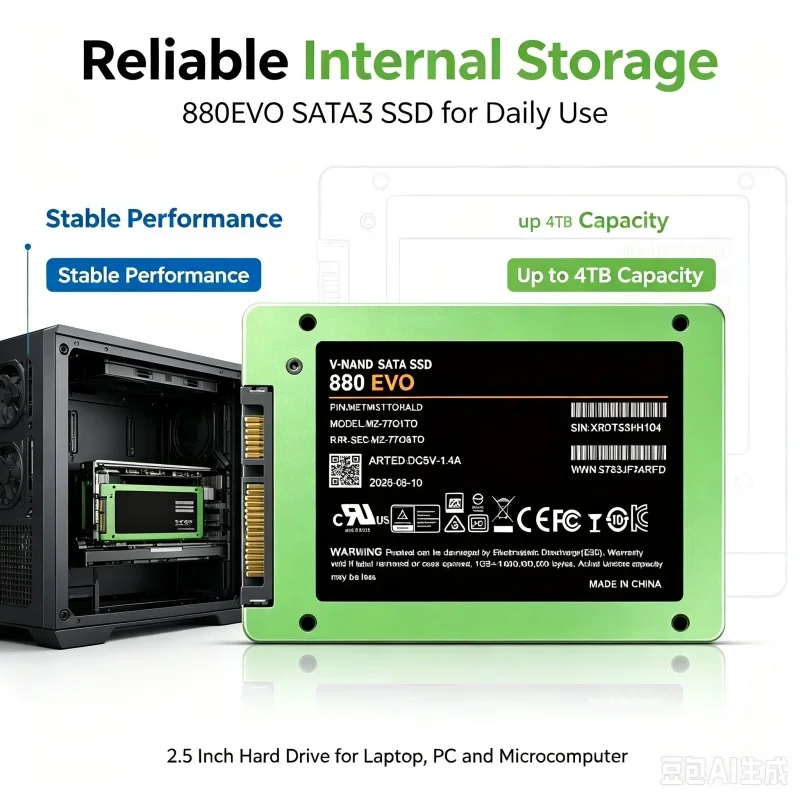 13 Colors 2.5 Inch 880EVO SATA3 SSD 7400MB/s V-NAND Internal Solid State Drive for Laptop Desktop Computer
