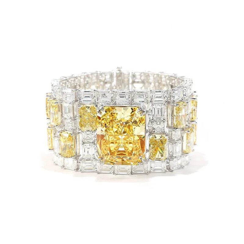 

Bellux 925 Silver Synthetic Zircon [The Snow Queen] 100 Carat Shiny Yellow Gems Luxury Fashion Full Diamond Bracelet
